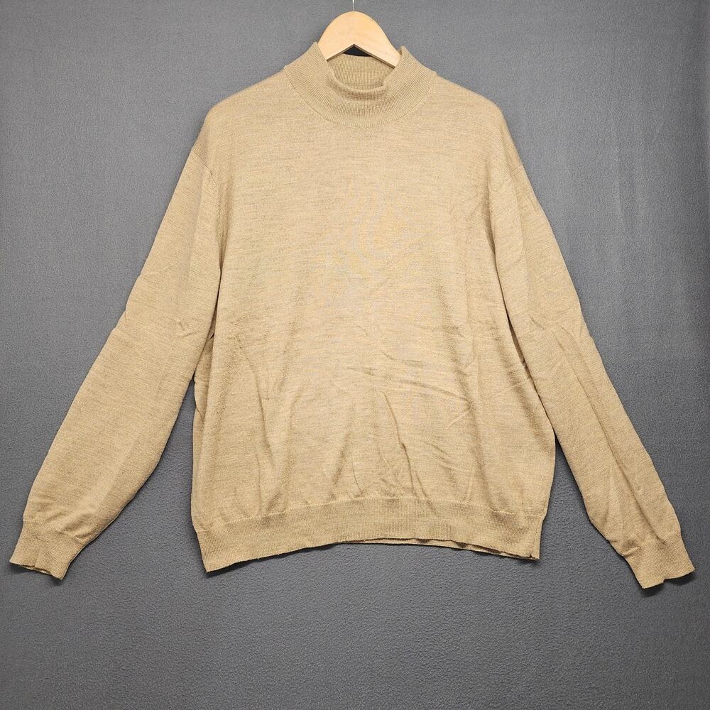 Club Room Sweater Mens 2XL Beige Merino Wool Mock Neck Pullover Long Sleeve